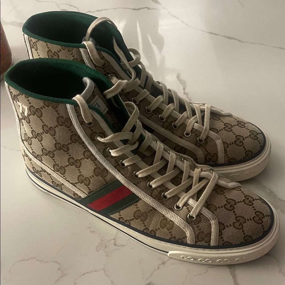 Gucci Monogram Beige High-Top Sneakers